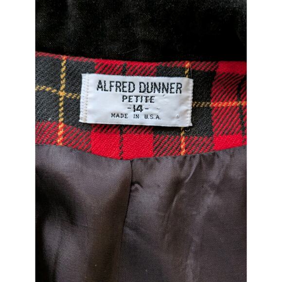 Vintage Alfred Dunner Tartan Blazer Red Wool Velvet Collar 14P Holiday 90s Boxy - Picture 4 of 11